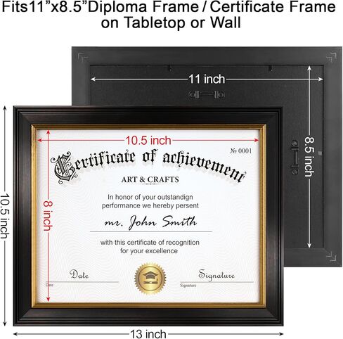 Yaetm 11x14 Diploma Frame with Blue Mat for 8.5x11 - Walnut Document Frame with Blue Over Gold Acid-free Mats, Diploma Frames 8.5 x 11 with Tempered Glass, Certificate Frame (3 pack, Walnut/Blue) in Kuwait