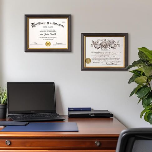 Yaetm 11x14 Diploma Frame with Blue Mat for 8.5x11 - Walnut Document Frame with Blue Over Gold Acid-free Mats, Diploma Frames 8.5 x 11 with Tempered Glass, Certificate Frame (3 pack, Walnut/Blue) in Kuwait