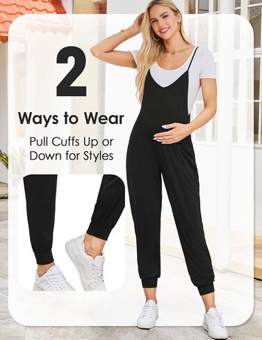 Women's Maternity Jumpsuits Loose Adjustable Spaghetti Strap Jogger Overalls Outfits Pregnancy Romper with Pockets in Saudi Arabia