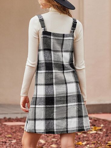 CUPSHE Fall Dresses for Women V Neck Plaid Sleeveless Wide Strpas Pockets Casual Pinafore Mini Overall Dress in Saudi Arabia
