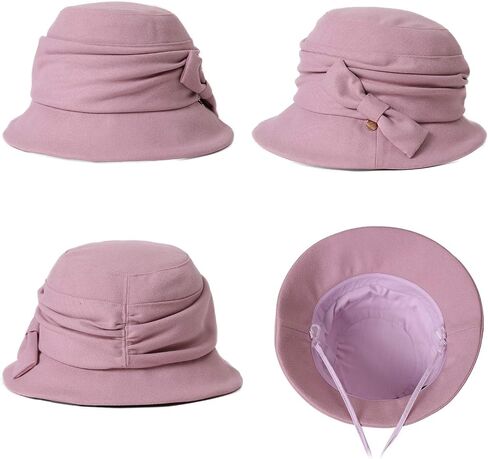 Womens 1920s Vintage Satin Lined Fedora Bowler Cloche Bucket Church Derby Party Hat Fall Winter Ladies Black in Saudi Arabia