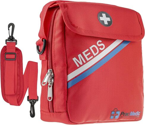PracMedic Bags Medicine Bag- First Aid Bags Empty- Epipen Carry Case- Travel Medicine Bag for Insulin, Pill Bottle, Diabetic Supply, Asthma Spacer, Auvi Q, Allergy and First Aid Supplies (T-MEDS Red) in Kuwait