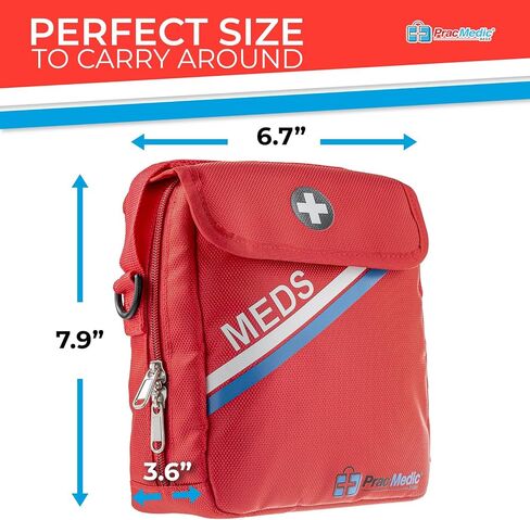 PracMedic Bags Medicine Bag- First Aid Bags Empty- Epipen Carry Case- Travel Medicine Bag for Insulin, Pill Bottle, Diabetic Supply, Asthma Spacer, Auvi Q, Allergy and First Aid Supplies (T-MEDS Red) in Kuwait