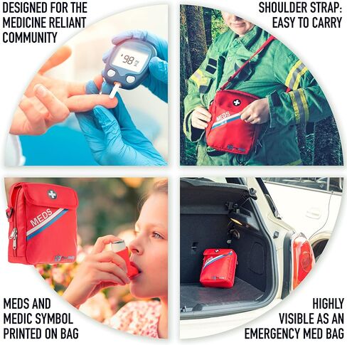 PracMedic Bags Medicine Bag- First Aid Bags Empty- Epipen Carry Case- Travel Medicine Bag for Insulin, Pill Bottle, Diabetic Supply, Asthma Spacer, Auvi Q, Allergy and First Aid Supplies (T-MEDS Red) in Kuwait