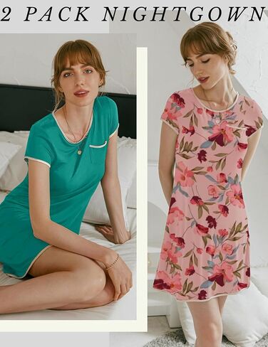 Ekouaer 2 حزمة من قمصان النوم للنساء فستان سهرة قصير الأكمام للنساء ملابس نوم قمصان نوم ناعمة S-XXL in Saudi Arabia