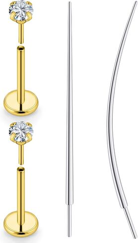18/20g Flat Back Nose Rings Earrings Surgical Steel 6/7/8mm Pin Stud for Women Men Push In Threadless Cartilage Tragus Lip Labret Arete Piercing Jewelry in Saudi Arabia