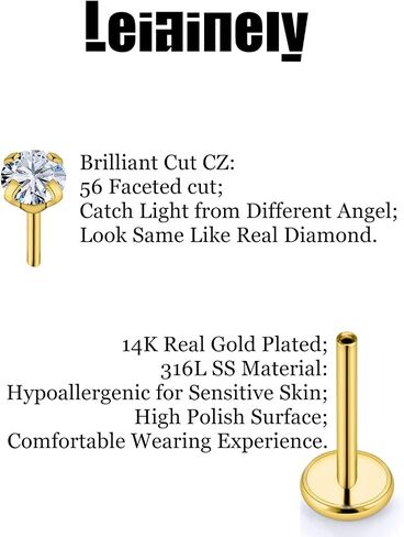 18/20g Flat Back Nose Rings Earrings Surgical Steel 6/7/8mm Pin Stud for Women Men Push In Threadless Cartilage Tragus Lip Labret Arete Piercing Jewelry in Saudi Arabia