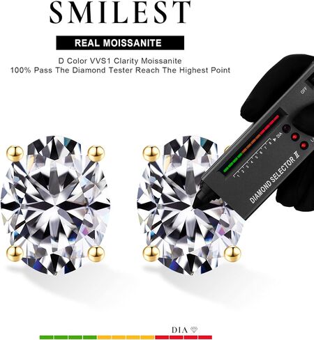 SMILEST أقراط مويسانيتي بيضاوية للنساء، 1-4 قيراط D لون VVS1 أقراط مويسانيتي من مختبر الوضوح 18 قيراط أبيض أصفر وردي روثينيوم فيرميل 925 من الفضة الإسترليني 4 شقوق أقراط مويسانيتي in Kuwait