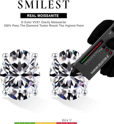 SMILEST أقراط مويسانيتي بيضاوية للنساء، 1-4 قيراط D لون VVS1 أقراط مويسانيتي من مختبر الوضوح 18 قيراط أبيض أصفر وردي روثينيوم فيرميل 925 من الفضة الإسترليني 4 شقوق أقراط مويسانيتي in Kuwait