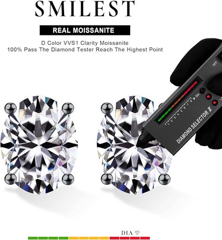 SMILEST أقراط مويسانيتي بيضاوية للنساء، 1-4 قيراط D لون VVS1 أقراط مويسانيتي من مختبر الوضوح 18 قيراط أبيض أصفر وردي روثينيوم فيرميل 925 من الفضة الإسترليني 4 شقوق أقراط مويسانيتي in Kuwait