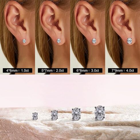 SMILEST أقراط مويسانيتي بيضاوية للنساء، 1-4 قيراط D لون VVS1 أقراط مويسانيتي من مختبر الوضوح 18 قيراط أبيض أصفر وردي روثينيوم فيرميل 925 من الفضة الإسترليني 4 شقوق أقراط مويسانيتي in Kuwait