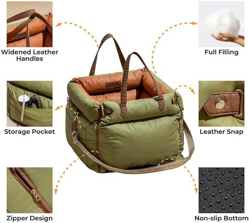 مقعد سيارة للكلاب من FUNNYFUZZY للكلاب الصغيرة، سرير سيارة للكلاب مقاوم للماء مع جيب للتخزين، مقود بمشبك أمان للكلاب، مقعد سيارة محمول قابل للفصل وسرير حامل للسفر (رمادي) in Kuwait