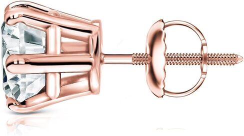 14k Yellow Gold Round SINGLE Diamond Stud Earring (1/8-1cttw, O. White, I2-I3) 6-Prong Basket set with Screw-back Diamond Wish in Kuwait