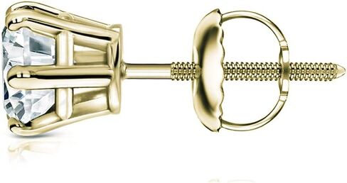 14k Yellow Gold Round SINGLE Diamond Stud Earring (1/8-1cttw, O. White, I2-I3) 6-Prong Basket set with Screw-back Diamond Wish in Kuwait