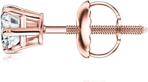 14k Yellow Gold Round SINGLE Diamond Stud Earring (1/8-1cttw, O. White, I2-I3) 6-Prong Basket set with Screw-back Diamond Wish in Kuwait