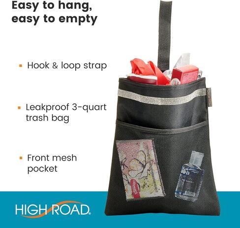 High Road Hanging Car Trash Bag with Waterproof Leakproof Liner, Storage Pocket and Adjustable Strap to Hang in The Front or Back Seat - Southwest in Kuwait