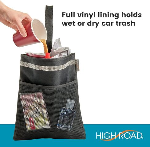 High Road Hanging Car Trash Bag with Waterproof Leakproof Liner, Storage Pocket and Adjustable Strap to Hang in The Front or Back Seat - Southwest in Kuwait