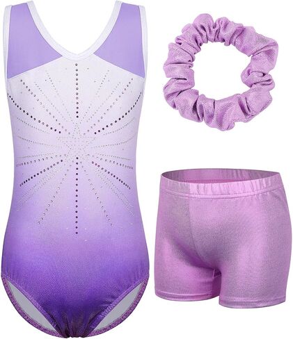 BAOHULU Gymnastics Leotards for Girls Sequins Mesh Spliced Dance Activewear with Matching Shorts in Saudi Arabia