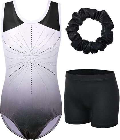 BAOHULU Gymnastics Leotards for Girls Sequins Mesh Spliced Dance Activewear with Matching Shorts in Saudi Arabia