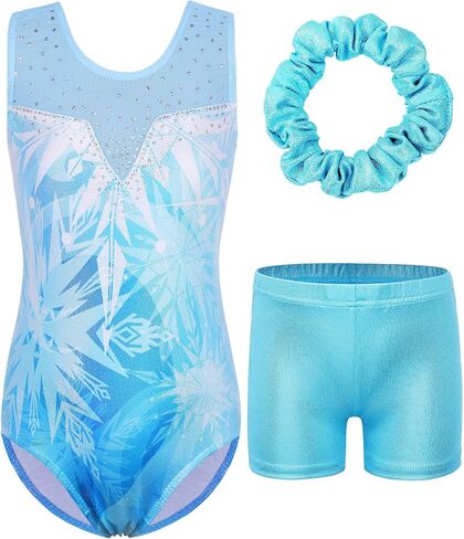BAOHULU Gymnastics Leotards for Girls Sequins Mesh Spliced Dance Activewear with Matching Shorts in Saudi Arabia