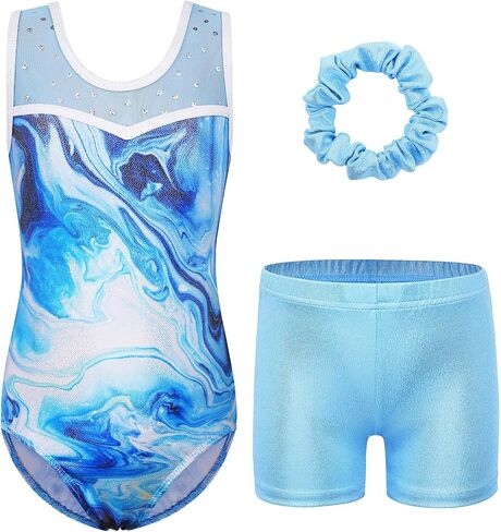 BAOHULU Gymnastics Leotards for Girls Sequins Mesh Spliced Dance Activewear with Matching Shorts in Saudi Arabia