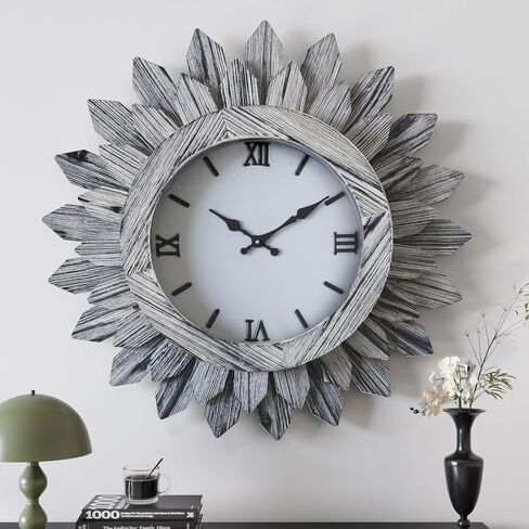 24'' Large Wall Clock for Living Room Deco Boho Decorative Big Oversized Silent Battery Operated Farmhouse Wood Wall Clock for Office Home Dinning Room Bedroom Kithen in Saudi Arabia