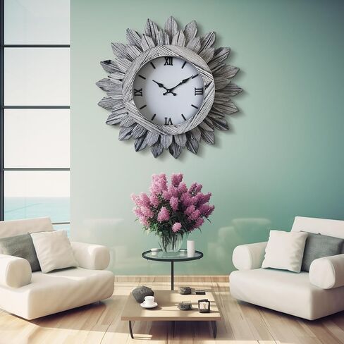 24'' Large Wall Clock for Living Room Deco Boho Decorative Big Oversized Silent Battery Operated Farmhouse Wood Wall Clock for Office Home Dinning Room Bedroom Kithen in Saudi Arabia