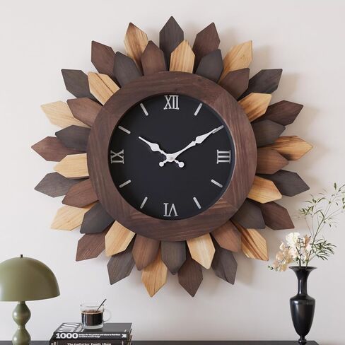 24'' Large Wall Clock for Living Room Deco Boho Decorative Big Oversized Silent Battery Operated Farmhouse Wood Wall Clock for Office Home Dinning Room Bedroom Kithen in Saudi Arabia
