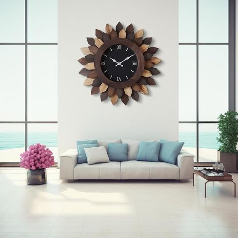 24'' Large Wall Clock for Living Room Deco Boho Decorative Big Oversized Silent Battery Operated Farmhouse Wood Wall Clock for Office Home Dinning Room Bedroom Kithen in Saudi Arabia