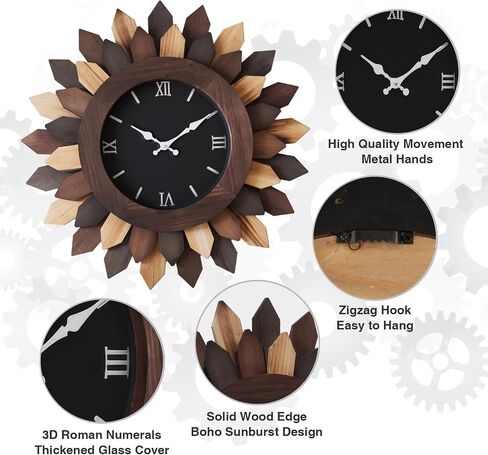 24'' Large Wall Clock for Living Room Deco Boho Decorative Big Oversized Silent Battery Operated Farmhouse Wood Wall Clock for Office Home Dinning Room Bedroom Kithen in Saudi Arabia