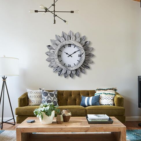 24'' Large Wall Clock for Living Room Deco Boho Decorative Big Oversized Silent Battery Operated Farmhouse Wood Wall Clock for Office Home Dinning Room Bedroom Kithen in Saudi Arabia