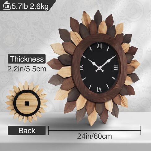 24'' Large Wall Clock for Living Room Deco Boho Decorative Big Oversized Silent Battery Operated Farmhouse Wood Wall Clock for Office Home Dinning Room Bedroom Kithen in Saudi Arabia