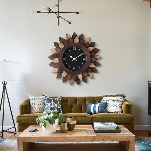 24'' Large Wall Clock for Living Room Deco Boho Decorative Big Oversized Silent Battery Operated Farmhouse Wood Wall Clock for Office Home Dinning Room Bedroom Kithen in Saudi Arabia