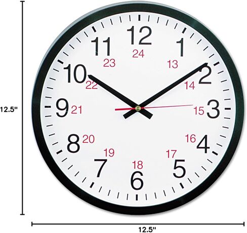 يونيفرسال 10441 - ساعة حائط دائرية 24 ساعة، 12.5 بوصة، أسود in Saudi Arabia