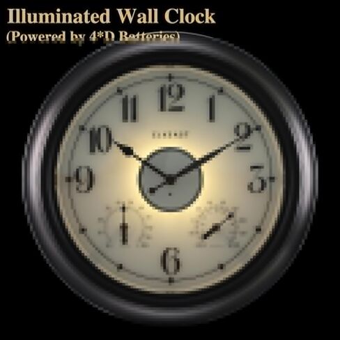 CLXEAST Illuminated Indoor Outdoor Clocks Waterproof 18 inch with Smart Sensor,Large Wall Clock with Thermometer & Hygrometer for Garden Patio Pool,Oil Rubbed Bronze Black in Saudi Arabia