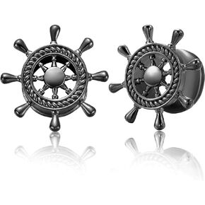 2PCS Hypoallergenic Ear Gauges 316 Stainless Steel Rudder Ear Plugs Tunnels Earring Expander Stretcher Piercing Body Jewelry for Women and Men