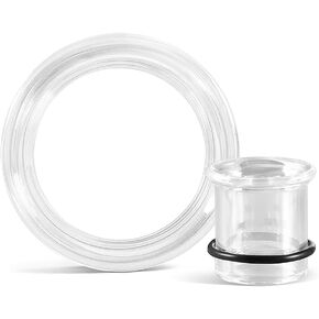 Glass Ear Gauges Plugs and Tunnels- Crystal Clear & Rainbow, Hypoallergenic, Single Flared Saddle with O-Rings, Size 6mm-20mm Ear Stretcher Expander Body Jewelry