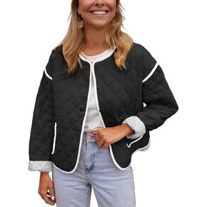 Springrain Women's Quilted Lightweight Jackets Casual Long Sleeve Button Down Puffer Coat with Pockets