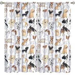 Cute Dog Curtains Dog Lovers Curtains Cartoon Fun Animals Pattern Printed Curtains for Kids Bedroom Living Room Decor Curtains W42 * L45 Inches
