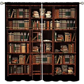 Vintage Bookshelf Blackout Curtain,Library Vintage Old Bookshelf,Window Drapes for Kids Boys Girls Living Room Bedroom Set 2 Panels,42x63 Inches, Style-12