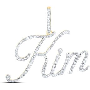 Jewels By Lux 10K Yellow Gold Womens Round Diamond Name Pendant 5/8 Cttw