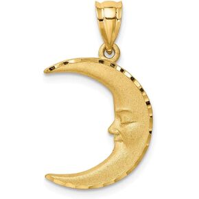 Solid 14k Yellow Gold Diamond-Cut Moon Brushed Matte Finish Pendant Charm
