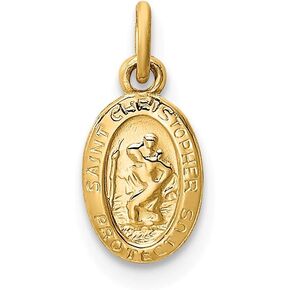 Solid 14k Yellow Gold Catholic Patron Saint Christopher Medal Charm Pendant - 14mm x 6mm