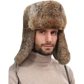 Winter Trooper Trapper Hat for Men Warm Faux Rabbit Fur Ski Cap with Windproof Ear Flap Hunting Russian Ushanka Hats
