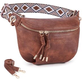 Fanny Pack Crossbody Bags for Women Vegan Leather Belt Bag Waist Pack Causal Chest Bum Bag With 2 Straps Brown