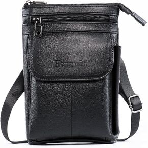 Hengwin Genuine Leather Small Crossbody Purse for Men Women, Travel Passport Wallet Cell Phone Shoulder Holster Belt Pouch Messenger Bag