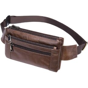 Hebetag Leather Waist Pack Fanny Bag for Men Women Outdoor Travel Sports Running Walking Hiking Hip Bum Belt Slim Cell Phone Purse Casual Waist Wallet Pouch