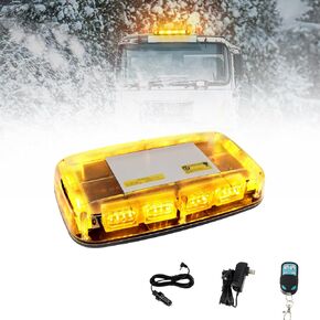 Rechargeable Amber Emergency Roof Top Strobe Light Wireless Battery, 48LED 17 Flashing Modes,High Low Brightness,Hazard Traffic Lights w/Magnetic Base, Remote Control for Construction Vehicles