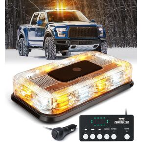 LUMENIX 72 LED Rooftop Strobe Beacon Mini Light Bar for Work Trucks w/Controller, Magnetic Caution Warning Flashing Lights Emergency Construction Vehicles Snow Plow Trailer Postal Lightbar-Amber White