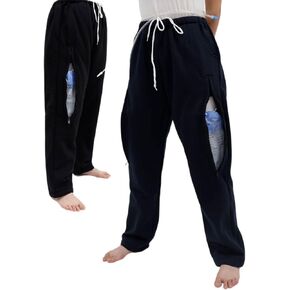 Catheter Leg Bag Pants for Men/Women, Urine Bag Holder Pants with 2 Zippered Side Pockets, Holding 2x2000ml Catheter Bag for Nephrostomy, Foley, Cystostomy, Enterostomy, Urostomy Patients (L, Black)